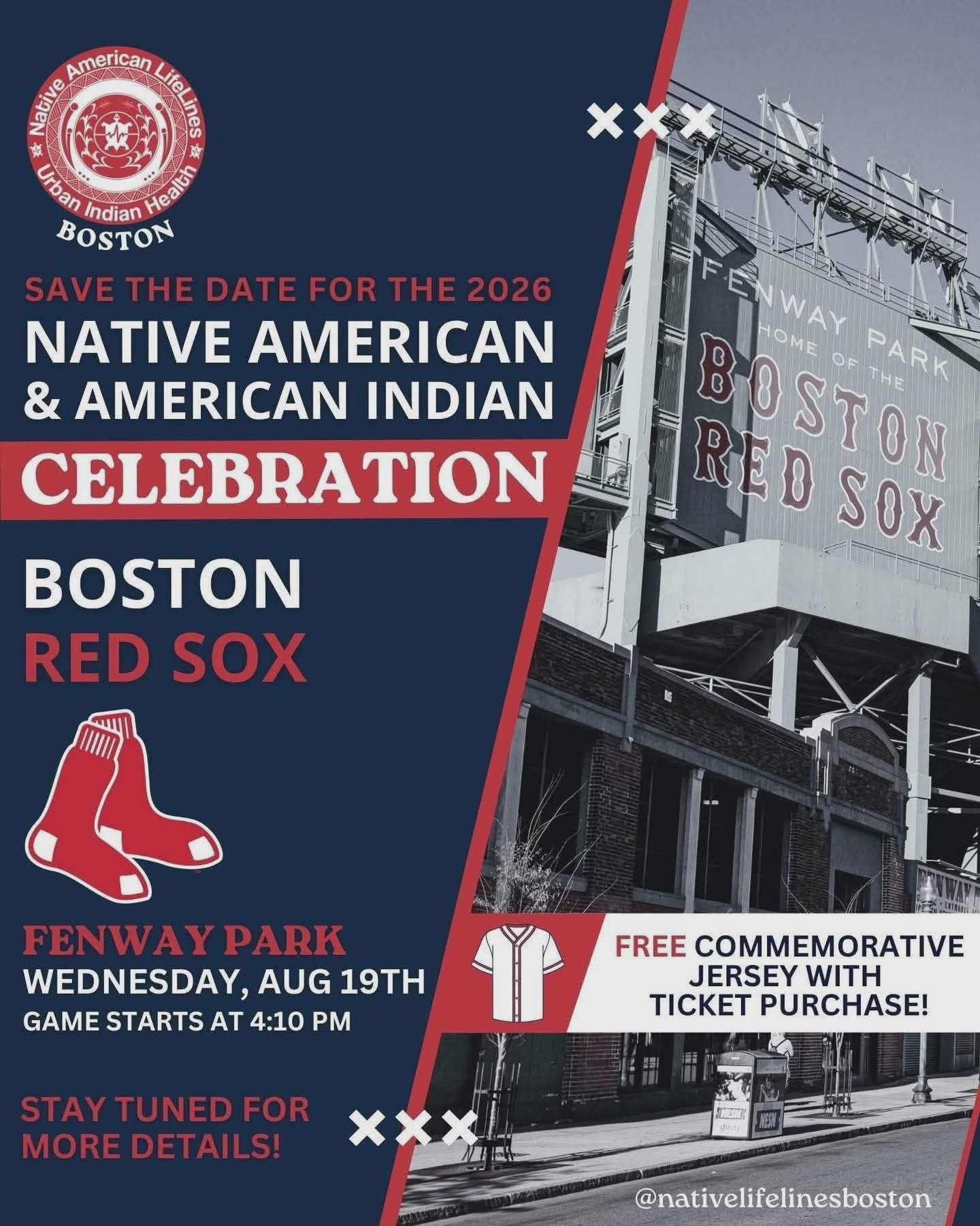 Flyer for the 2026 Native American and American Indian Celebration at a Boston Red Sox game