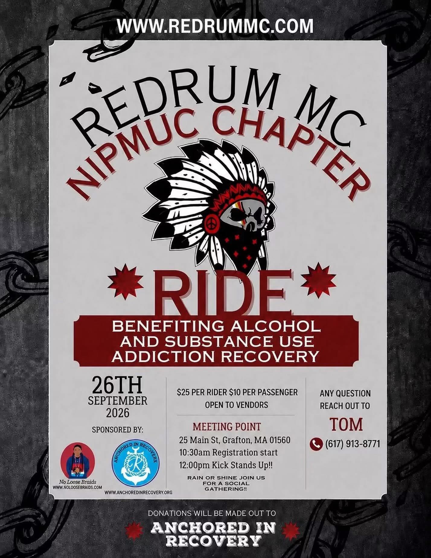 Flyer for the Redrum MC Nipmuc Chapter charity ride