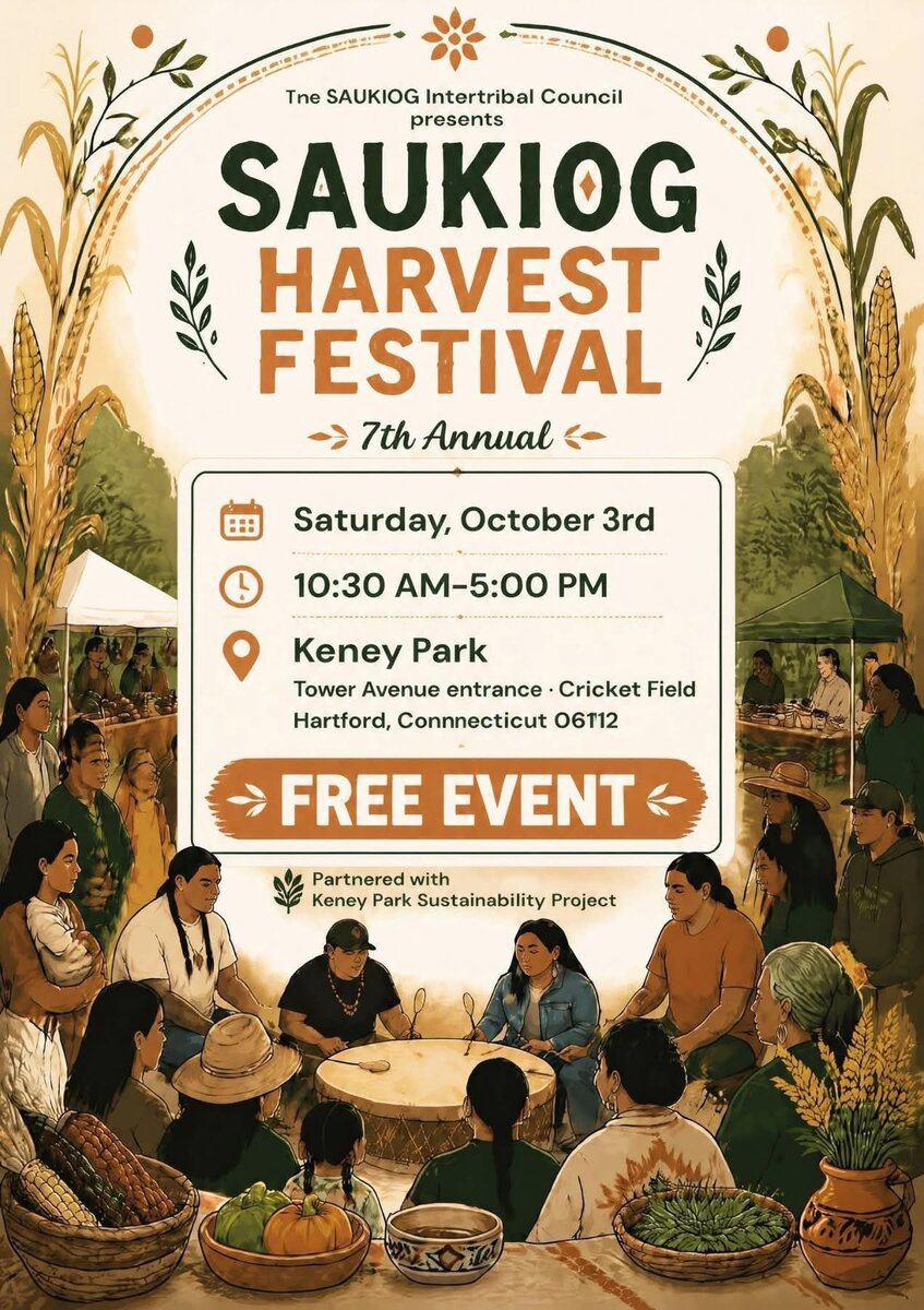 Flyer for the Saukiog Harvest Festival, presented by the Saukiog Intertribal Council